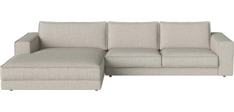 Noora 2 modules met grote chaise longue 350 x 190/107 cm - links Noora de BOLIA en Nantes – Soepel weefsel, Sand, Geolied eiken, Massief – photo du produit