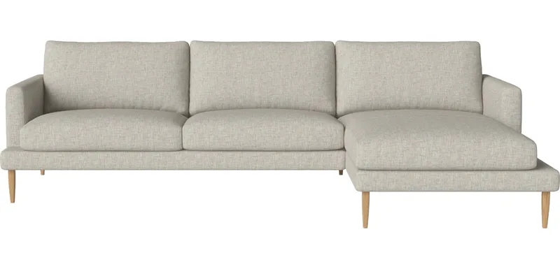 Veneda Slim 3-zitsbank met chaise longue - rechts Veneda van BOLIA in Nantes – Soepel weefsel, Sand, Geolied eiken, Massief – productfoto
