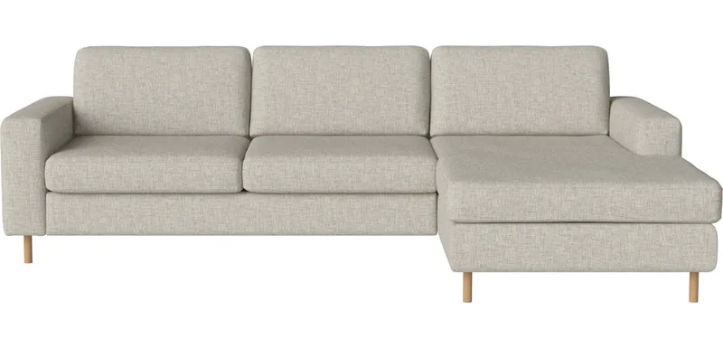 Scandinavia 3-zitsbank met chaise longue - rechts Scandinavia by BOLIA in Nantes – Soepel weefsel, Sand, Koudschuim, 13 cm geolied eiken – product photo