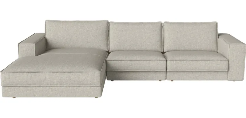 Noora 3 Modules m. chaise longue klein - links Noora van BOLIA in Nantes – Soepel weefsel, Sand, Geolied eiken, Massief – productfoto