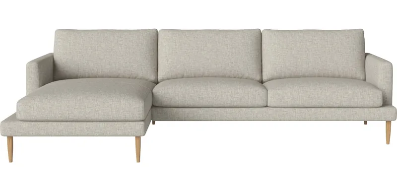 Veneda Slim 3-zitsbank met chaise longue - links Veneda by BOLIA in Nantes – Soepel weefsel, Sand, Geolied eiken, Massief – product photo