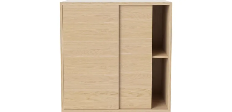 Case 2 x 2 Boekenkastmodule met Schuifdeurtjes - 39 cm Case de BOLIA en Witgepigmenteerd geolied eiken, fineer, Vrijstaand – photo d’ambiance