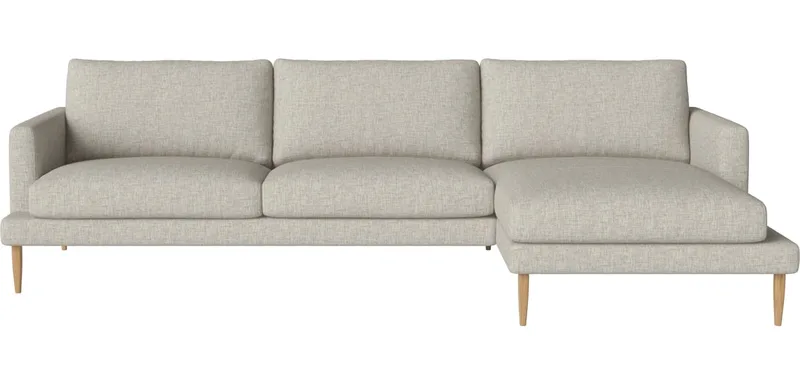 Veneda 3-zitsbank met chaise longue - rechts Veneda van BOLIA in Nantes – Soepel weefsel, Sand, Geolied eiken, Massief – productfoto