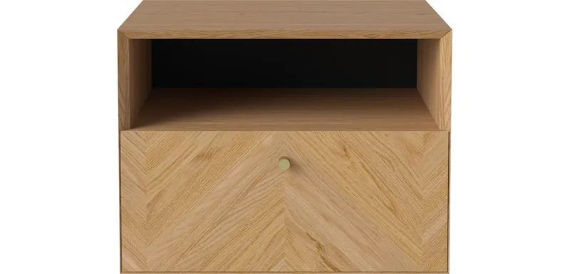 Luxe nachtkastje – 1 lade – wandmontage Luxe van BOLIA in Geolied eiken, fineer – sfeerfoto
