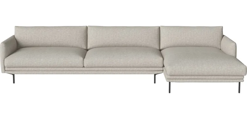 Lomi 3,5-zitsbank met chaise longue - rechts Lomi van BOLIA in Nantes – Soepel weefsel, Sand, Zwartgelakt staal – productfoto