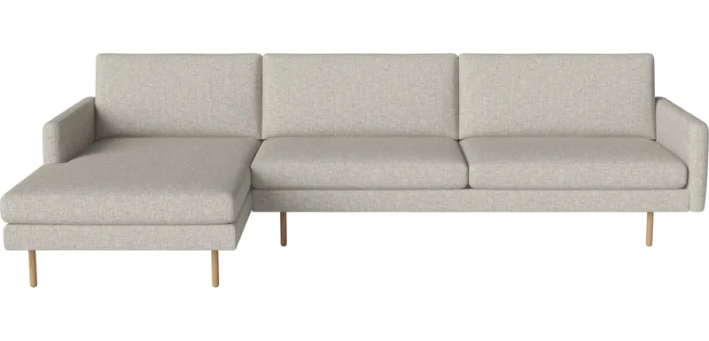 Scandinavia Remix 4-zitsbank met chaise longue links Scandinavia Remix by BOLIA in Nantes – Soepel weefsel, Sand, 17 cm geolied eiken – product photo