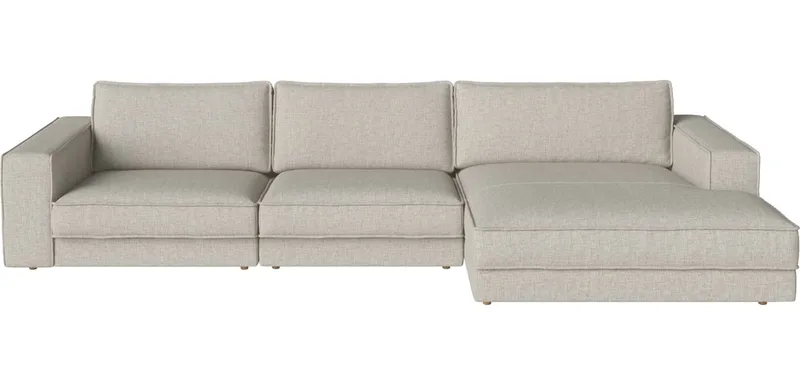Noora 3 modules met grote chaise longue 370 x 190/127 cm - rechts Noora van BOLIA in Nantes – Soepel weefsel, Sand, Geolied eiken, Massief – productfoto