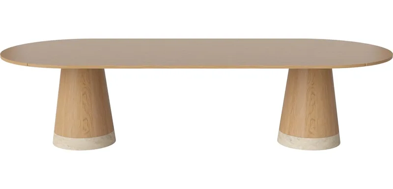 Piro Grote Tafel Piro van BOLIA in Geolied eiken, fineer, Geolied eiken, fineer, Zandkleurig Travertine – productfoto