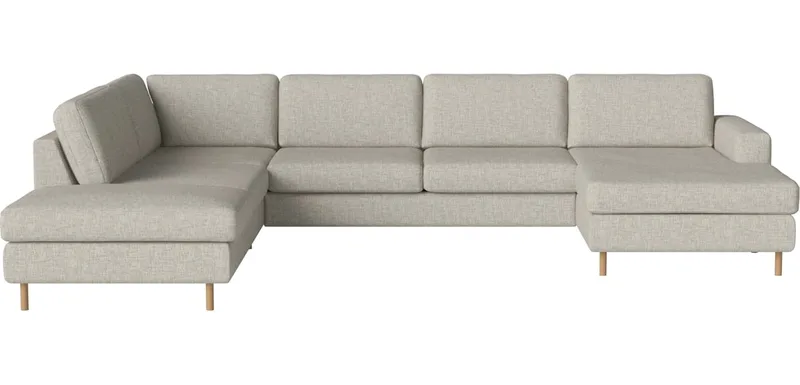 Scandinavia 5–zitshoekbank m. chaise longue – rechts – open-end – links Scandinavia by BOLIA in Nantes – Soepel weefsel, Sand, Koudschuim, 13 cm geolied eiken – product photo