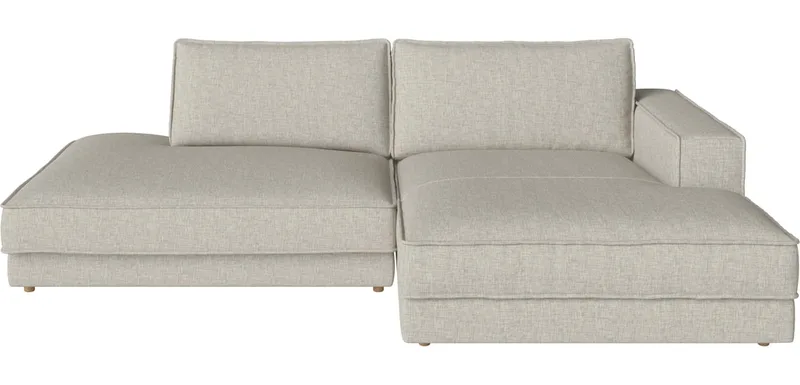 Noora 2 Modules 127 cm m. chaise longue en open einde - links Noora by BOLIA in Nantes – Soepel weefsel, Sand, Geolied eiken, Massief – product photo