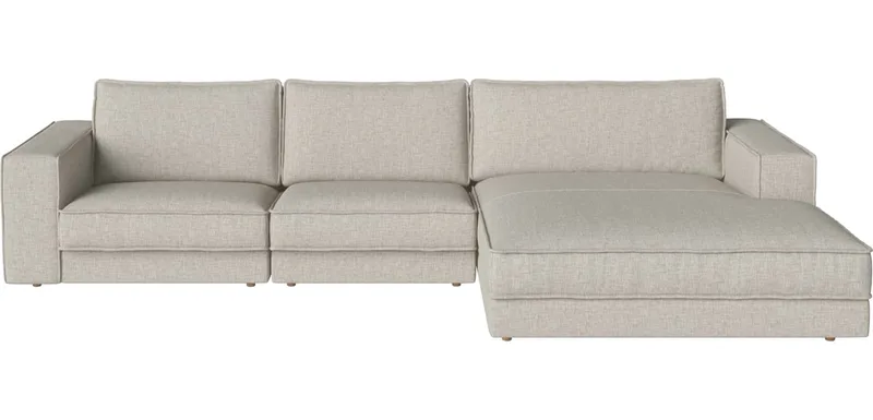 Noora 3 modules met grote chaise longue 350 x 190/107 cm - rechts Noora by BOLIA in Nantes – Soepel weefsel, Sand, Geolied eiken, Massief – product photo