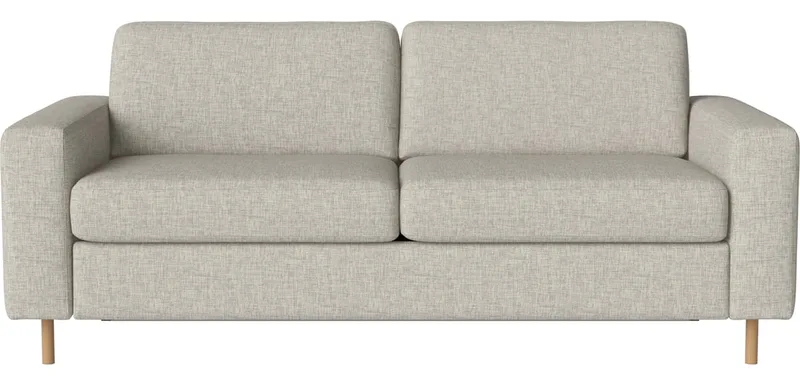 Scandinavia 2½-zitsslaapbank met geïntegreerde wielen Scandinavia van BOLIA in Nantes – Soepel weefsel, Sand, Koud schuim, 13 cm geolied eiken – productfoto
