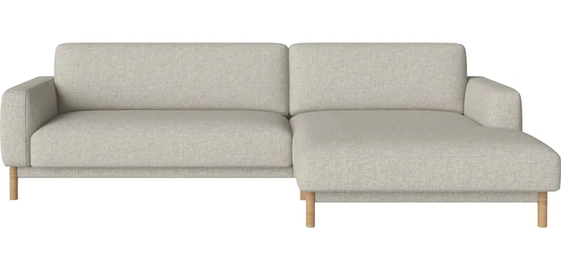 Chleo 2,5-zitsbank m. chaise longue - rechts Chleo van BOLIA in Nantes – Soepel weefsel, Sand, Geolied eiken, Massief – productfoto