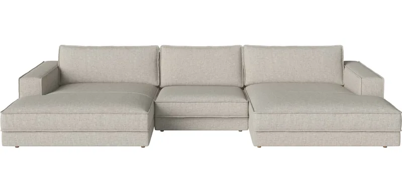 Noora 3 modules met grote chaise longue 390 x 190/127 cm Noora von BOLIA in Nantes – Soepel weefsel, Sand, Geolied eiken, Massief – Produktfoto