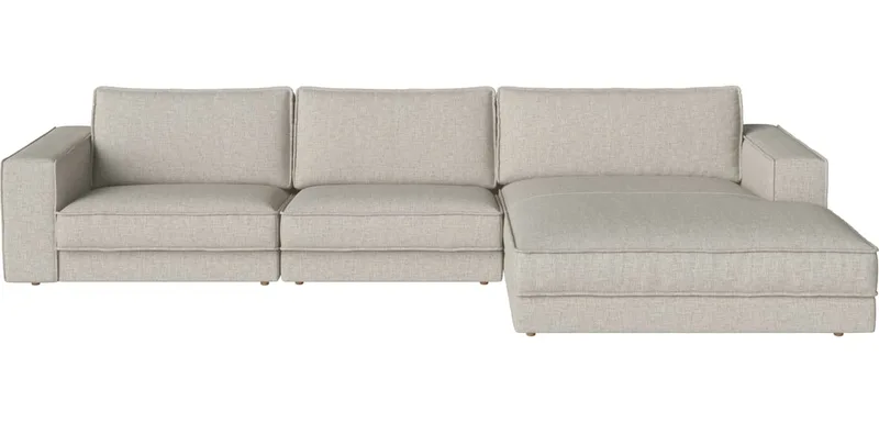 Noora 3 modules met grote chaise longue 370 x 190/107 cm - rechts Noora by BOLIA in Nantes – Soepel weefsel, Sand, Geolied eiken, Massief – product photo
