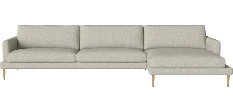 Veneda 4½-zitsbank met chaise longue - rechts Veneda by BOLIA in Nantes – Soepel weefsel, Sand, Geolied eiken, Massief – product photo
