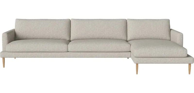 Veneda 3,5-zitsbank met chaise longue - rechts Veneda by BOLIA in Nantes – Soepel weefsel, Sand, Geolied eiken, Massief – product photo