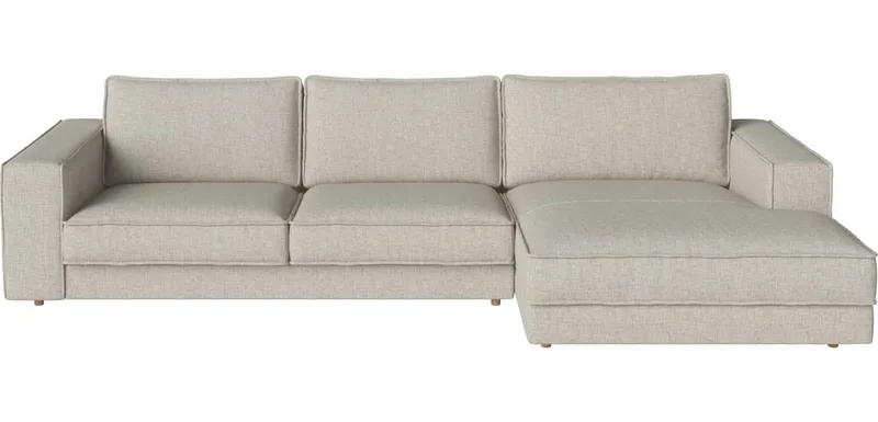 Noora 2 modules met chaise longue 330 x 190/127 cm - rechts Noora by BOLIA in Nantes – Soepel weefsel, Sand, Geolied eiken, Massief – product photo