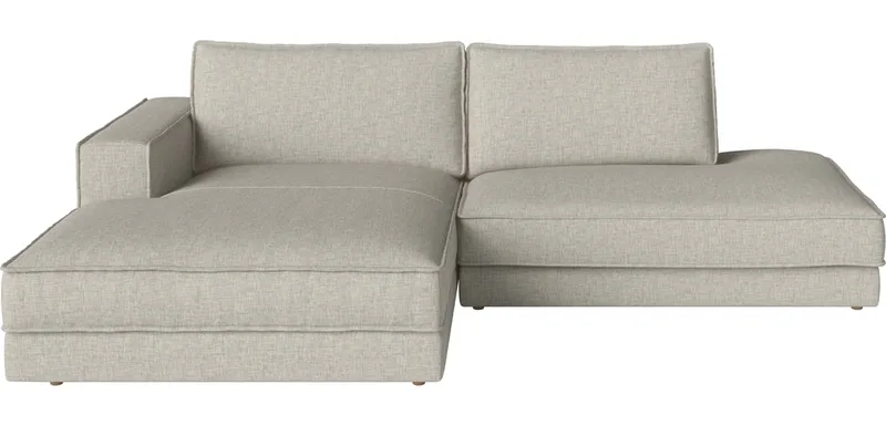 Noora 2 Modules 107 cm m. chaise longue en open einde - rechts Noora von BOLIA in Nantes – Soepel weefsel, Sand, Geolied eiken, Massief – Produktfoto