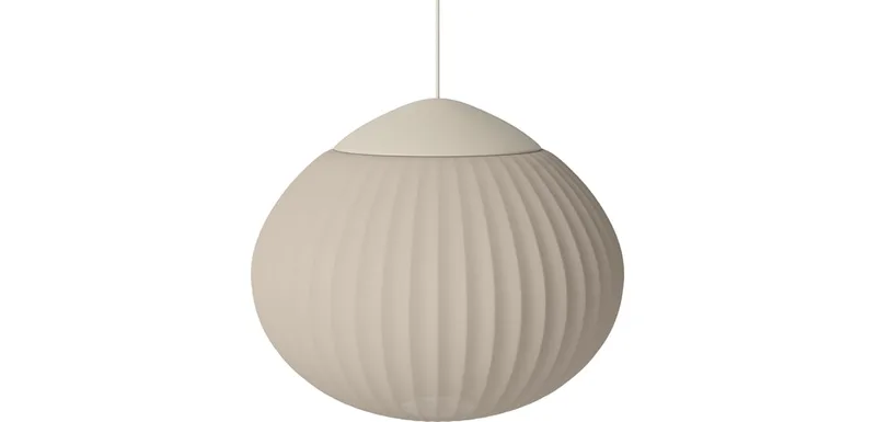 Acorn Hanglamp Ø50 cm Acorn van BOLIA in Zandkleurig textiel, Matcrème gelakt eikenhout, Massief – productfoto