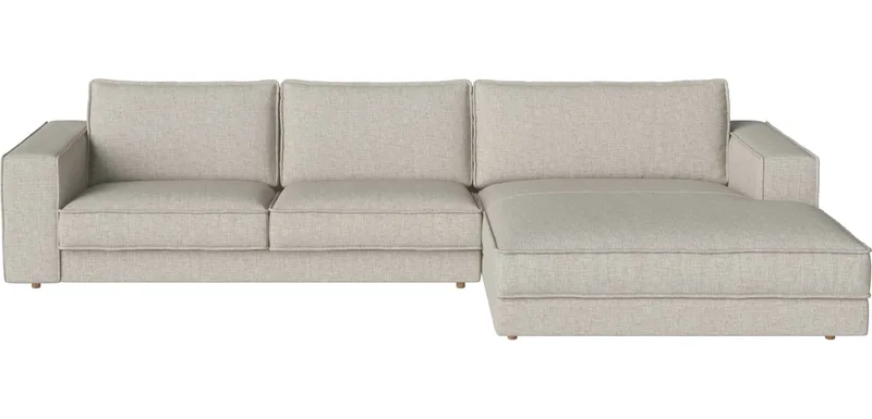 Noora 2 modules met grote chaise longue 350 x 190/107 cm - rechts Noora van BOLIA in Nantes – Soepel weefsel, Sand, Geolied eiken, Massief – productfoto