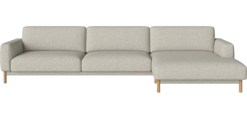 Chleo 3-zitsbank m. chaise longue - rechts Chleo van BOLIA in Nantes – Soepel weefsel, Sand, Geolied eiken, Massief – productfoto