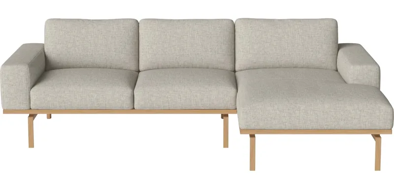 Elton 3-zitsbank m. chaise longue - rechts Elton van BOLIA in Nantes – Soepel weefsel, Sand, Geolied eiken, Massief – productfoto