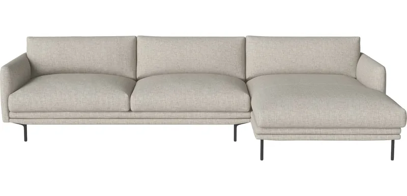 Lomi 2,5-zitsbank met chaise longue - rechts Lomi van BOLIA in Nantes – Soepel weefsel, Sand, Zwartgelakt staal – productfoto