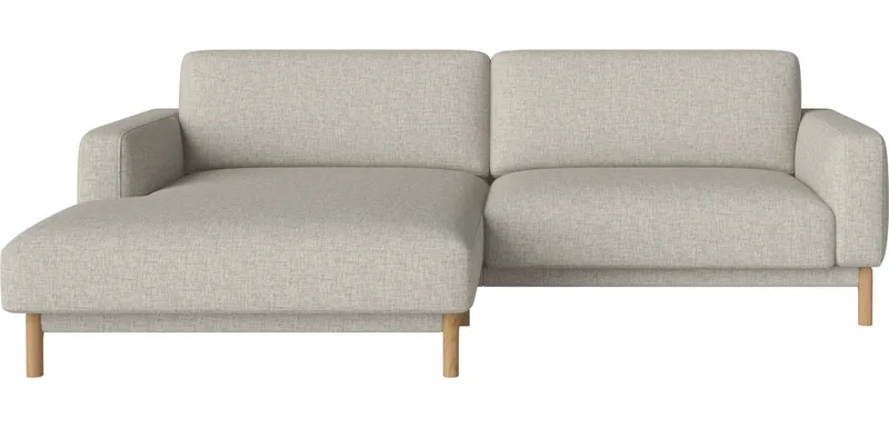 Chleo 2-zitsbank m. chaise longue - links Chleo van BOLIA in Nantes – Soepel weefsel, Sand, Geolied eiken, Massief – productfoto