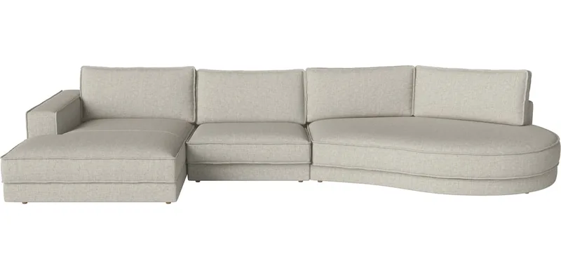 Noora 3 Modules m. chaise longue groot – links – open-end afgerond groot – rechts Noora von BOLIA in Nantes – Soepel weefsel, Sand, Geolied eiken, Massief – Produktfoto