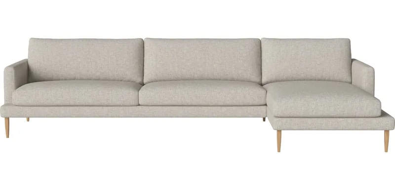 Veneda Slim 3,5-zitsbank met chaise longue - rechts Veneda by BOLIA in Nantes – Soepel weefsel, Sand, Geolied eiken, Massief – product photo