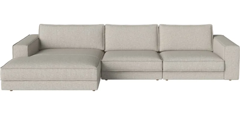 Noora 3 modules met chaise longue 370 x 190/127 cm - links Noora by BOLIA in Nantes – Soepel weefsel, Sand, Geolied eiken, Massief – product photo