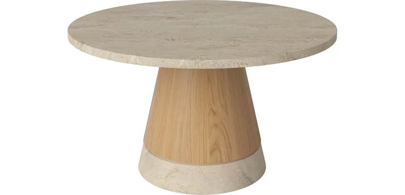 Piro Salontafel marmeren blad Ø60 cm Piro by BOLIA in Zandkleurig Travertine, Geolied eiken, fineer, Zandkleurig Travertine – product photo