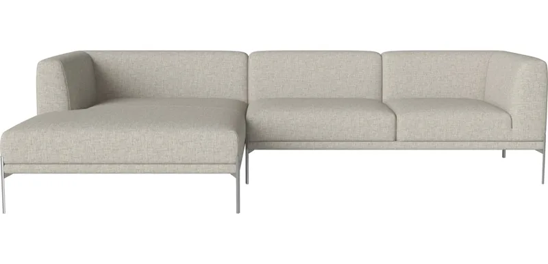 Caisa 3-zitsbank met chaise longue - links Caisa by BOLIA in Nantes – Soepel weefsel, Sand, Geborsteld staal – product photo