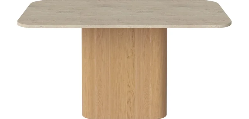 Eida stenen bureau Eida von BOLIA in Zandkleurig Travertine, Geolied eiken, Massief – Ambientefoto