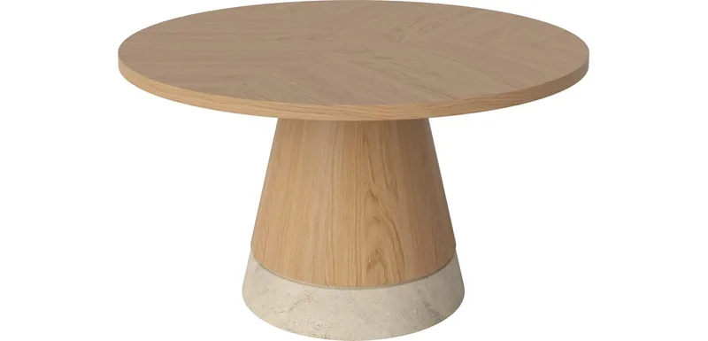 Piro Salontafel fineer blad Ø60 cm Piro von BOLIA in Geolied eiken, fineer, Geolied eiken, fineer, Zandkleurig Travertine – Produktfoto