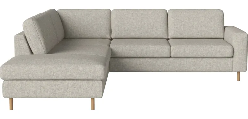 Scandinavia 4-zits hoekbank met open end - links Scandinavia by BOLIA in Nantes – Soepel weefsel, Sand, Koudschuim, 13 cm geolied eiken – product photo