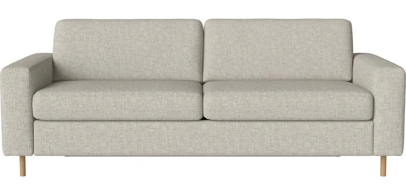 Scandinavia 3-zitsslaapbank met geïntegreerde wielen Scandinavia van BOLIA in Nantes – Soepel weefsel, Sand, Koud schuim, 13 cm geolied eiken – productfoto