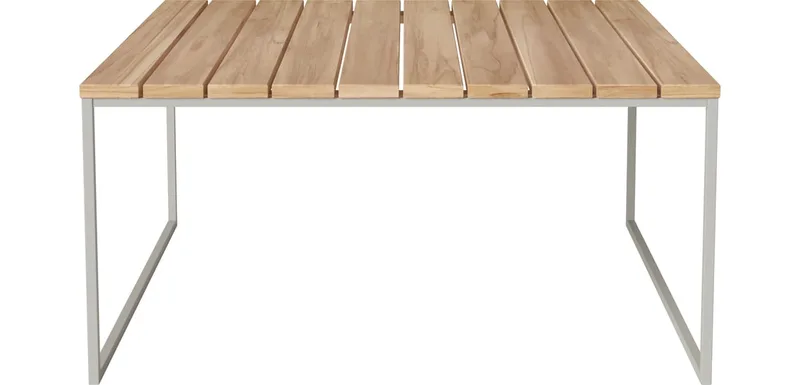 Como tuin salontafel 90 x 90 cm Como Outdoor van BOLIA in Onbehandeld teak, Massief, Grijsgelakt staal, 42 cm – sfeerfoto
