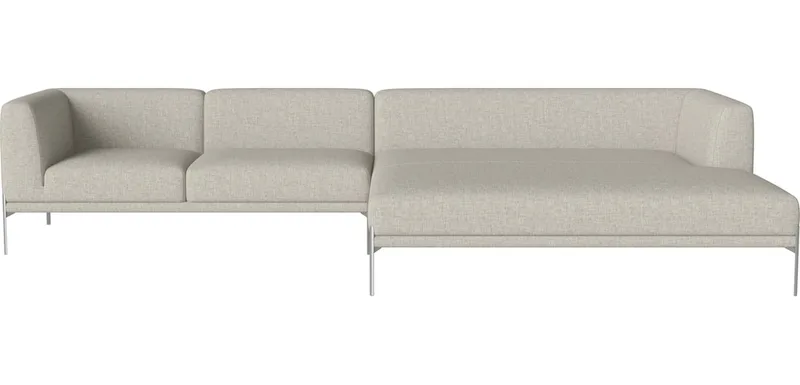 Caisa 2 Modules met loungehoek - rechts Caisa by BOLIA in Nantes – Soepel weefsel, Sand, Geborsteld staal – product photo