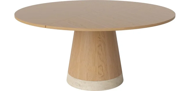 Piro Eettafel Ø160 cm Piro van BOLIA in Geolied eiken, fineer, Geolied eiken, fineer, Zandkleurig Travertine – productfoto