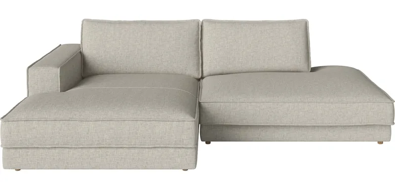 Noora 2 Modules 127 cm m. chaise longue en open einde - rechts Noora van BOLIA in Nantes – Soepel weefsel, Sand, Geolied eiken, Massief – productfoto