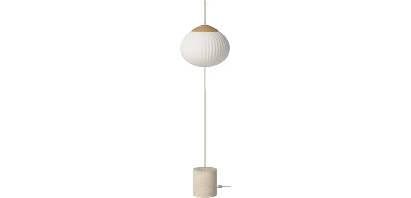 Acorn Vloerlamp Acorn by BOLIA in Matcrème gelakt ijzer, Ivoorkleurige stof, Zandkleurig Travertine, Creme – product photo