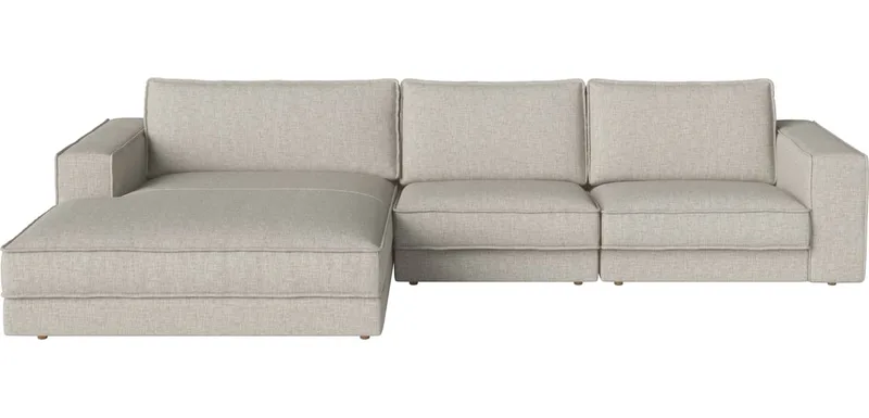 Noora 3 modules met grote chaise longue 350 x 190/107 cm - links Noora van BOLIA in Nantes – Soepel weefsel, Sand, Geolied eiken, Massief – productfoto