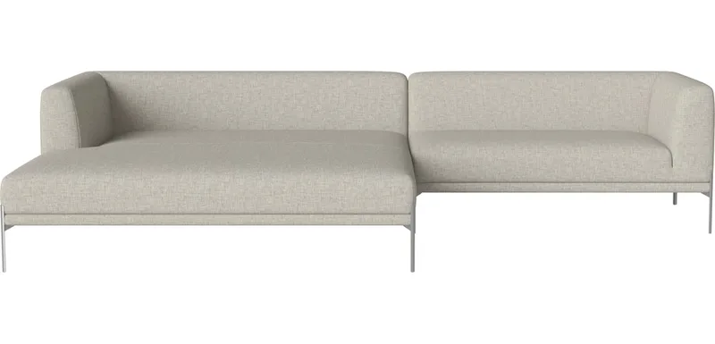 Caisa Lange Hoekmodule met loungehoek – links Caisa de BOLIA en Nantes – Soepel weefsel, Sand, Geborsteld staal – photo du produit