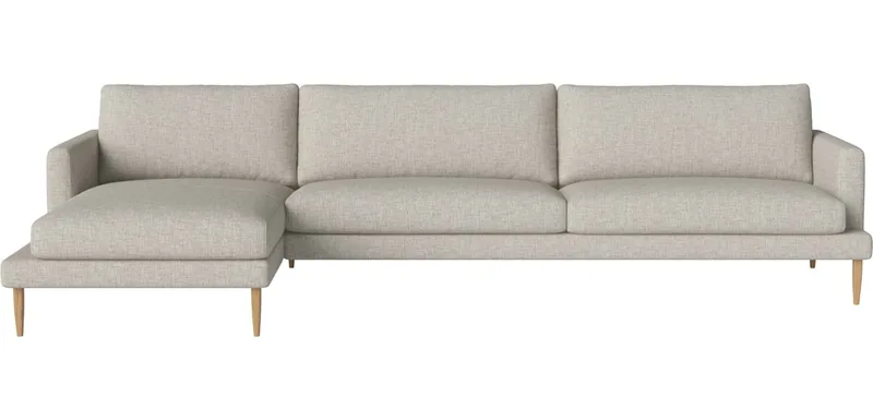 Veneda Slim 3,5-zitsbank met chaise longue - links Veneda by BOLIA in Nantes – Soepel weefsel, Sand, Geolied eiken, Massief – product photo