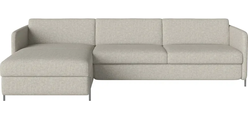 Pilou Slaapbank 3-zitsbank met chaise longue en opbergruimte - links Pilou by BOLIA in Nantes – Soepel weefsel, Sand, Koud schuim, Satingelakt staal – product photo