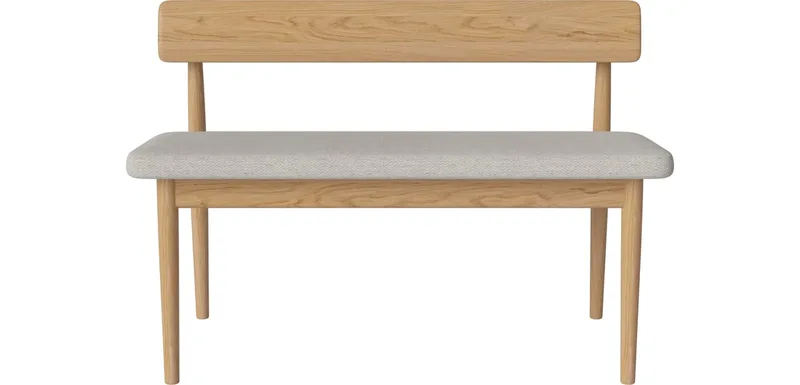 Kala 2-zits Eetkamerbank Kala van BOLIA in Memory – Bouclé en textuur, Grey white, Geolied eiken, Massief – sfeerfoto