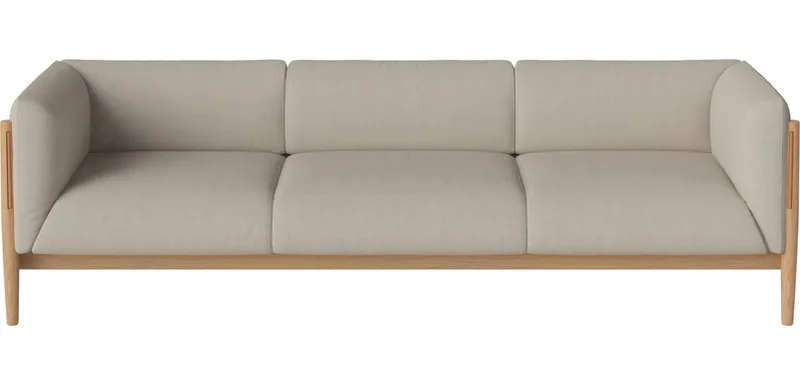 Dive 3-zitsbank Dive by BOLIA in Soil – Soepel weefsel, Sand, Geolied eiken, Massief, Cognac volnerf-leer – product photo