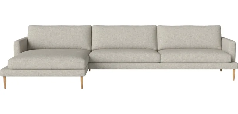 Veneda Slim 4,5-zitsbank met chaise longue - links Veneda van BOLIA in Nantes – Soepel weefsel, Sand, Geolied eiken, Massief – productfoto